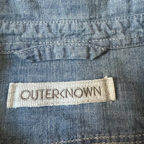 Outerknown Mens M Chambray Utility Shirt Button Front Denim Blue Long Sleeve Top - Picture 2 of 9